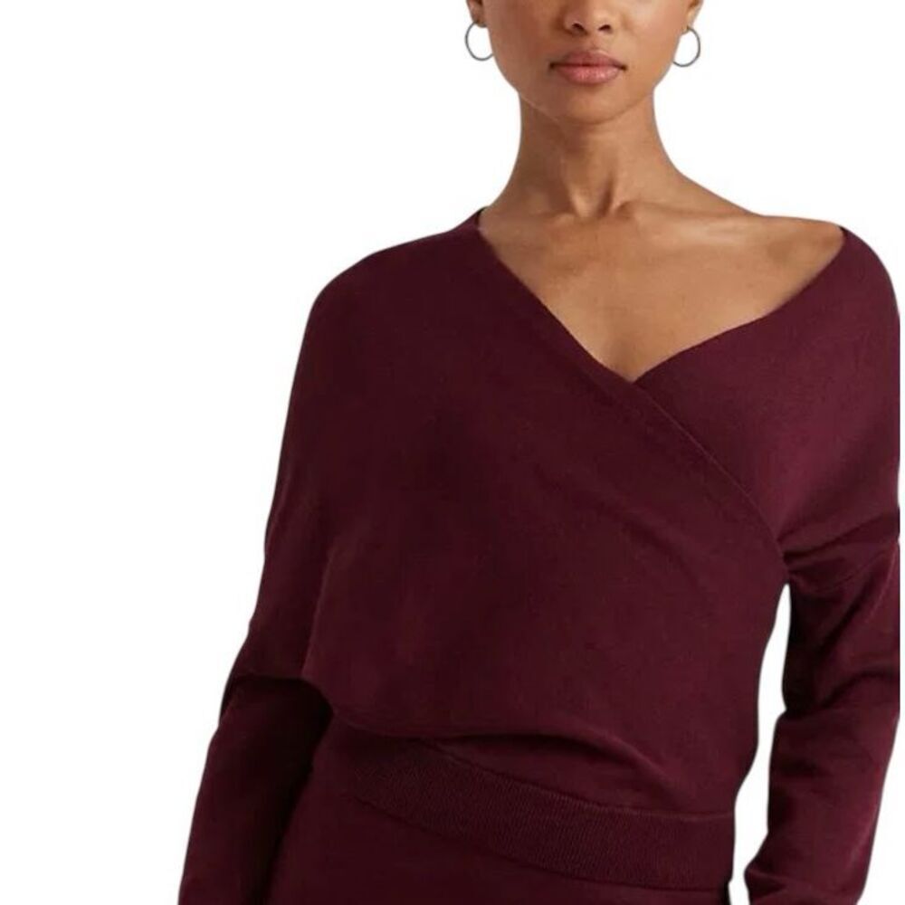 NWOT LAUREN RALPH LAUREN Black Label Sweater Wrap Top S  Cotton-Blend Surplice